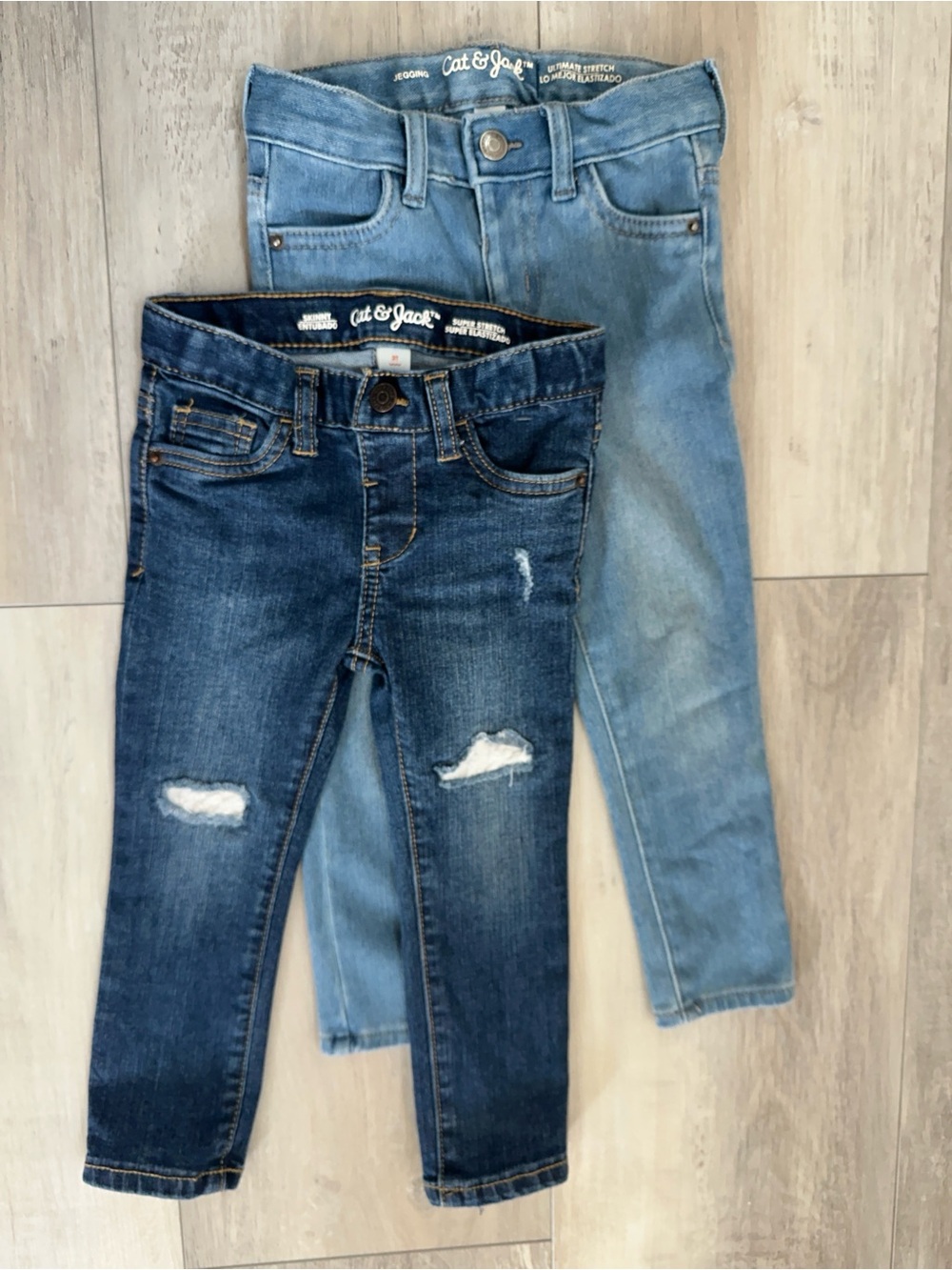 Cat & Jack Kids' Dual Wash Skinny Jeans - Dark Blue & Light Blue size 3T bundle